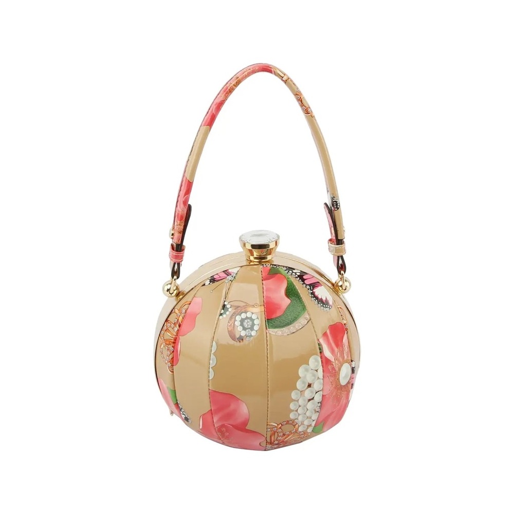 Beige and Pink Floral Ball Bag